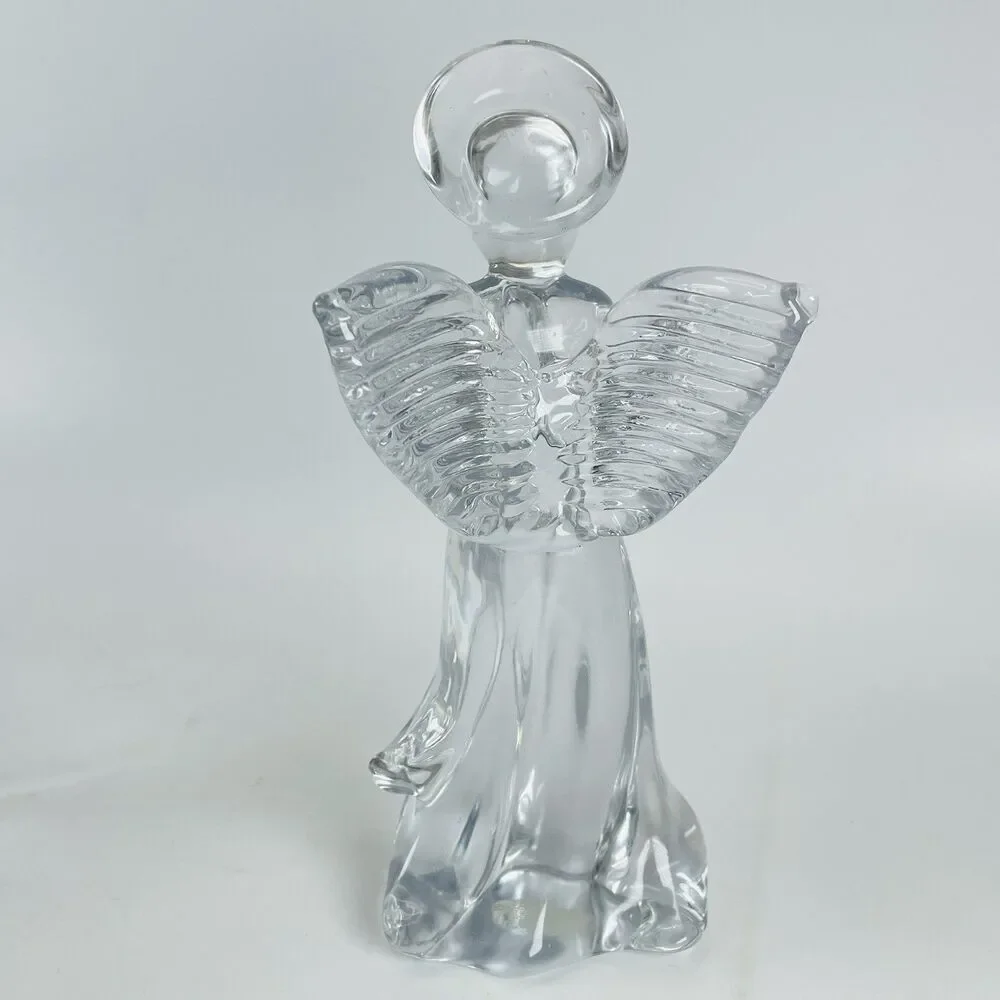 Pair Vtg Heavy Clear Glass Angel Figurine 7.5